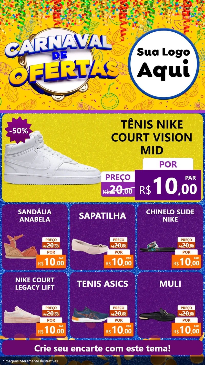 Modelo de Rede Social para Stories com o tema Carnaval de Ofertas para Calçados