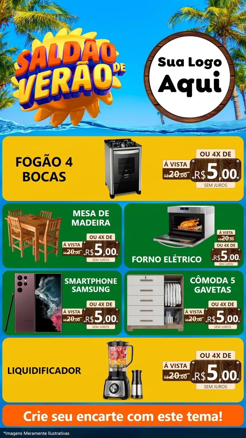 Modelo de TV para TV Vertical com o tema Saldão de Verão para Móveis e Eletro