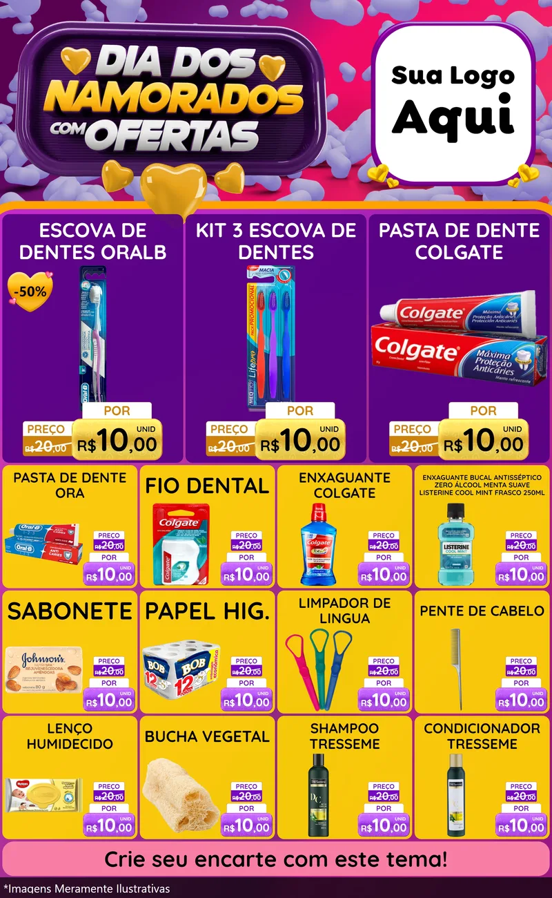 Modelo de Encarte para Encarte Grande com o tema Dia Dos Namorados Com Ofertas para Higiene Pessoal