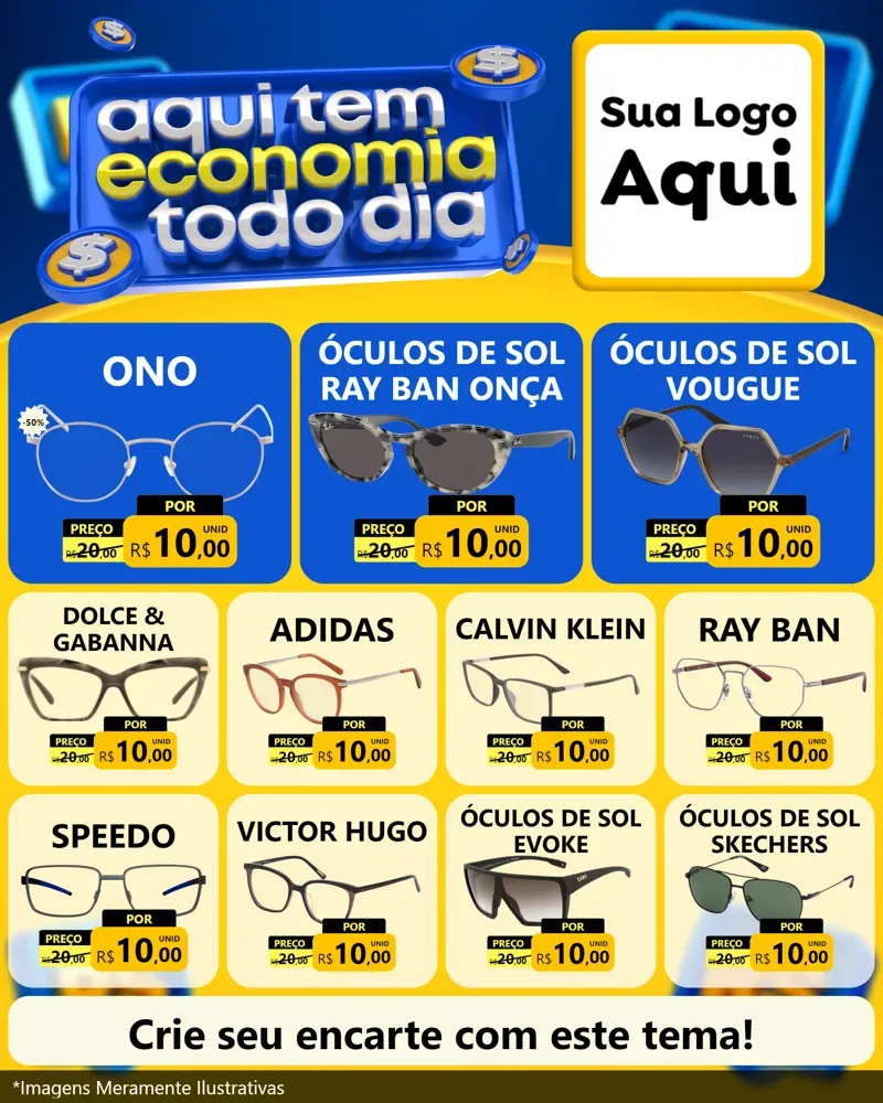 Modelo de Rede Social para Feed Instagram com o tema Aqui Tem Economia Todo Dia para Óticas