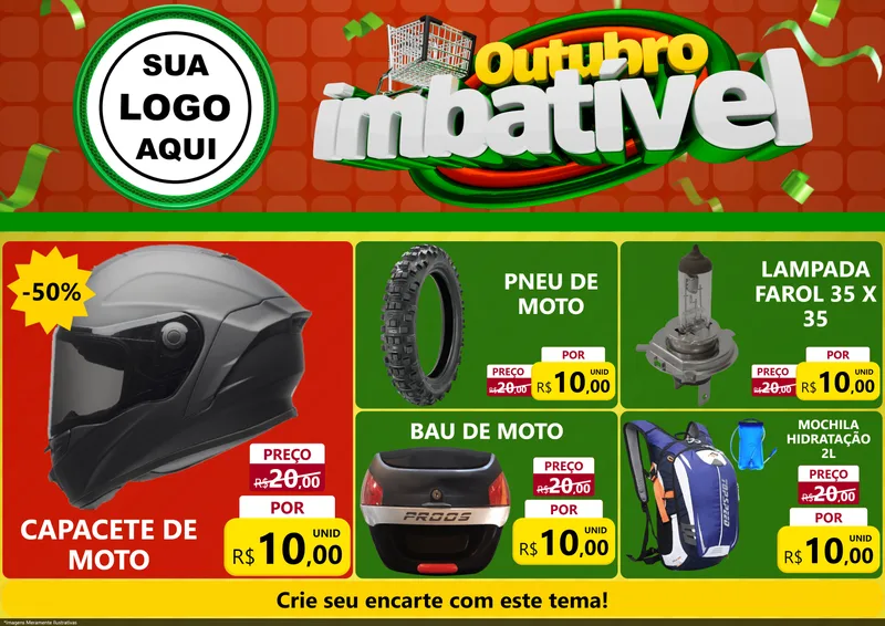 Modelo de Encarte para Encarte A4 Horizontal com o tema Outubro Imbatível para Moto peças