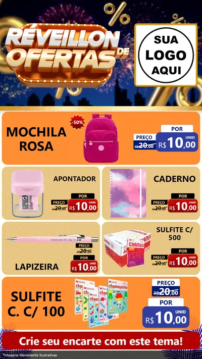 Modelo de TV para TV Vertical com o tema Réveillon de Ofertas para Papelaria