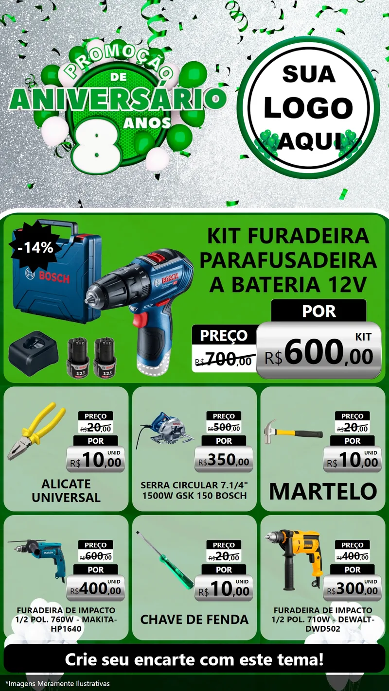 Modelo de Rede Social para Stories com o tema Promoção de Aniversário - 8 Anos para Maquinas e Ferramentas