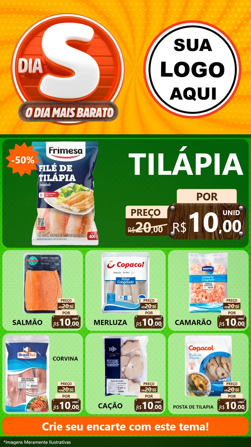 Modelo de Rede Social para Stories com o tema Dia S - O Dia Mais Barato para Peixaria