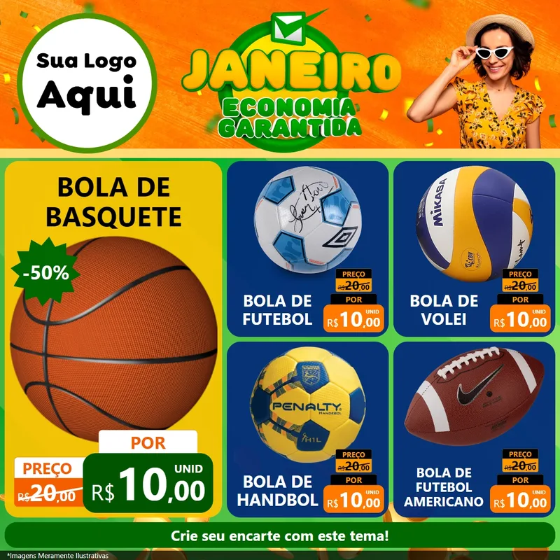 Modelo de Rede Social para Feed Facebook com o tema Janeiro - Economia Garantida para Artigos Esportivos