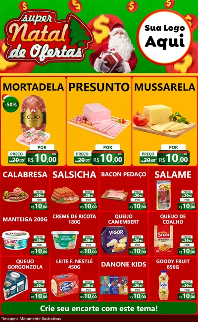 Modelo de Encarte para Encarte Grande com o tema Super Natal de Ofertas para Frios e Laticínios