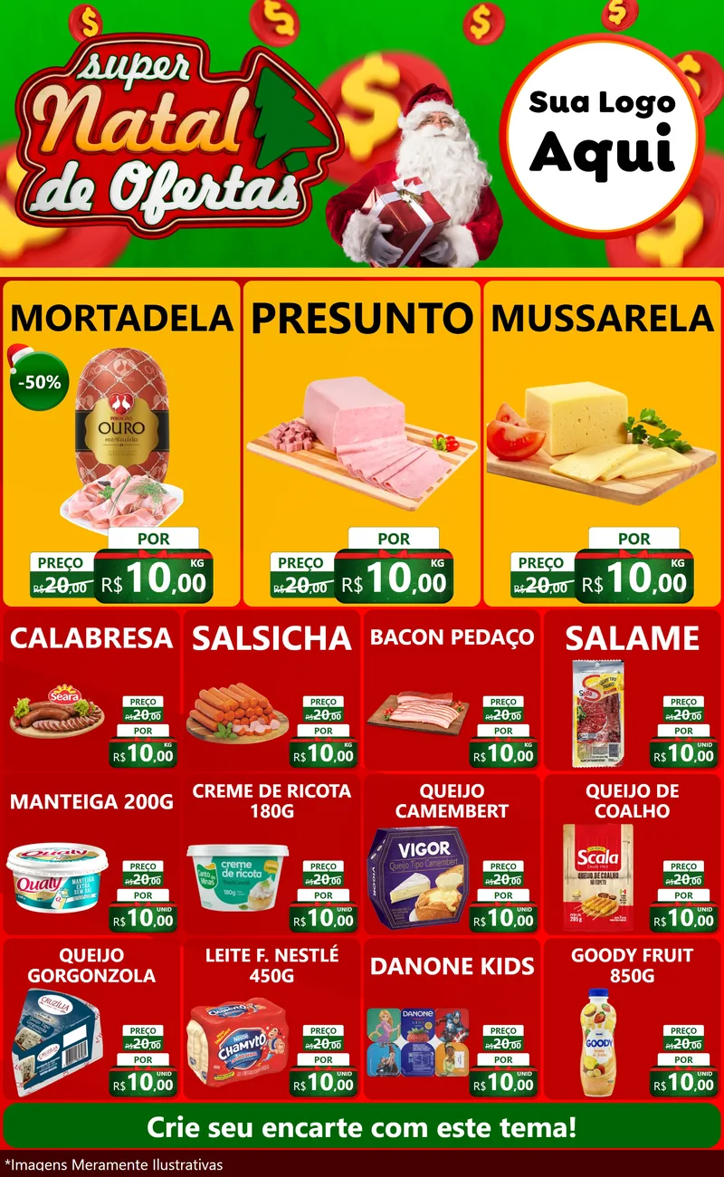 Modelo de Encarte para Encarte Grande com o tema Super Natal de Ofertas para Frios e Laticínios
