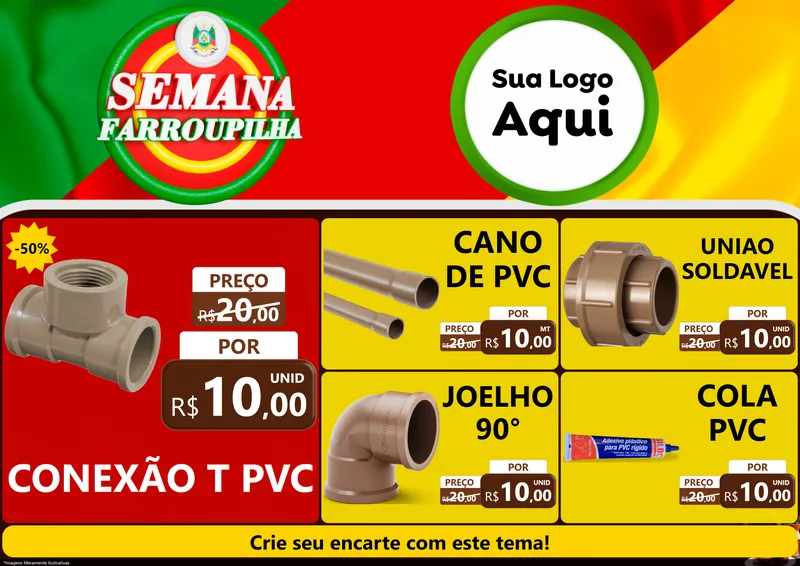 Modelo de Encarte para Encarte A4 Horizontal com o tema Semana Farroupilha para Tubos e conexões