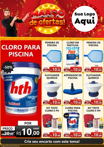 Modelo de Encarte para Encarte A4 Vertical com o tema Março de Ofertas! para Produtos para Piscina