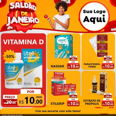 Modelo de Rede Social para Feed Facebook com o tema Saldão de Janeiro para Farmácia