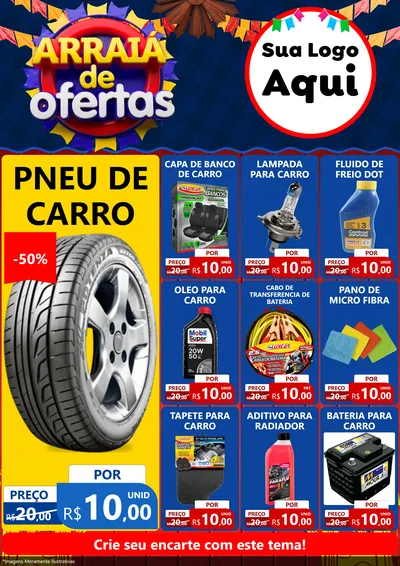 Modelo de Encarte para Encarte A4 Vertical com o tema Arraiá de Ofertas para Auto peças