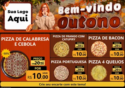 Modelo de Encarte para Encarte A4 Horizontal com o tema Bem-vindo Outono para Pizzaria