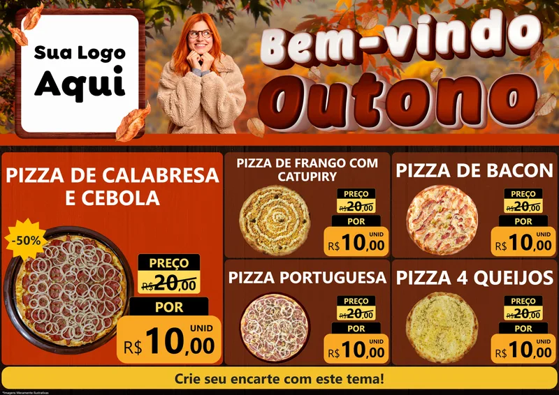 Modelo de Encarte para Encarte A4 Horizontal com o tema Bem-vindo Outono para Pizzaria
