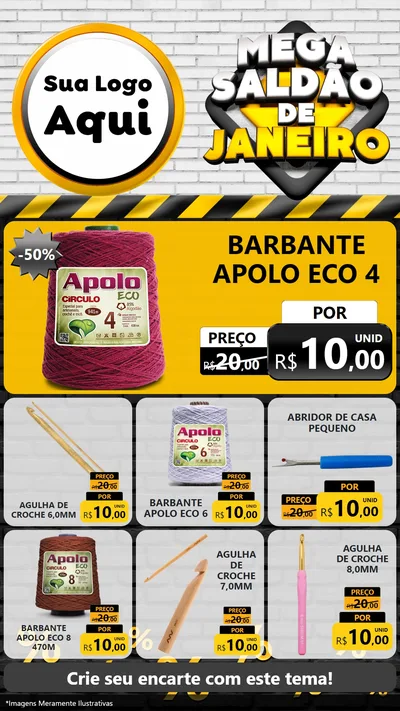 Modelo de Rede Social para Stories com o tema Mega Saldão de Janeiro para Armarinho e Aviamentos