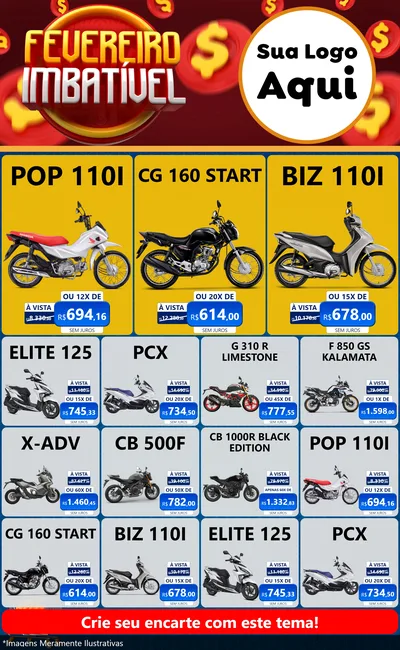 Modelo de Encarte para Encarte Grande com o tema Fevereiro Imbatível para Concessionaria de Motos