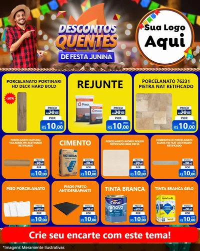 Modelo de Rede Social para Feed Instagram com o tema Descontos Quentes de Festa Junina para Pisos e revestimentos