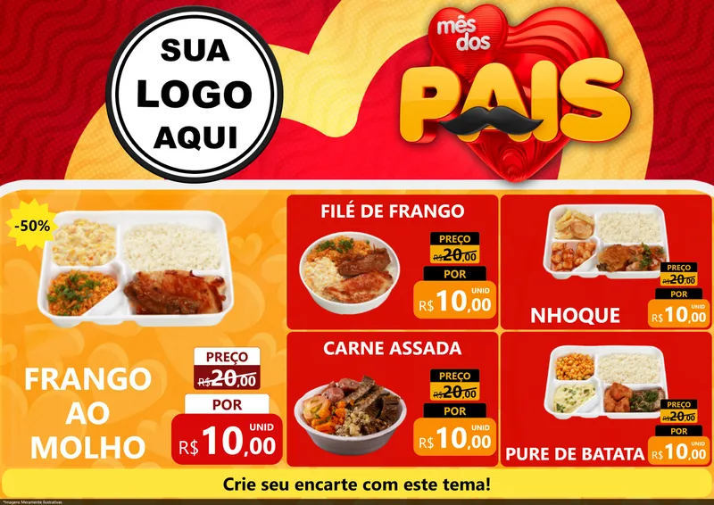 Modelo de Encarte para Encarte A4 Horizontal com o tema Mês Dos Pais para Restaurante