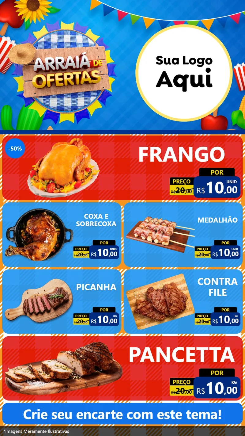 Modelo de TV para TV Vertical com o tema Arraiá de Ofertas para Assados