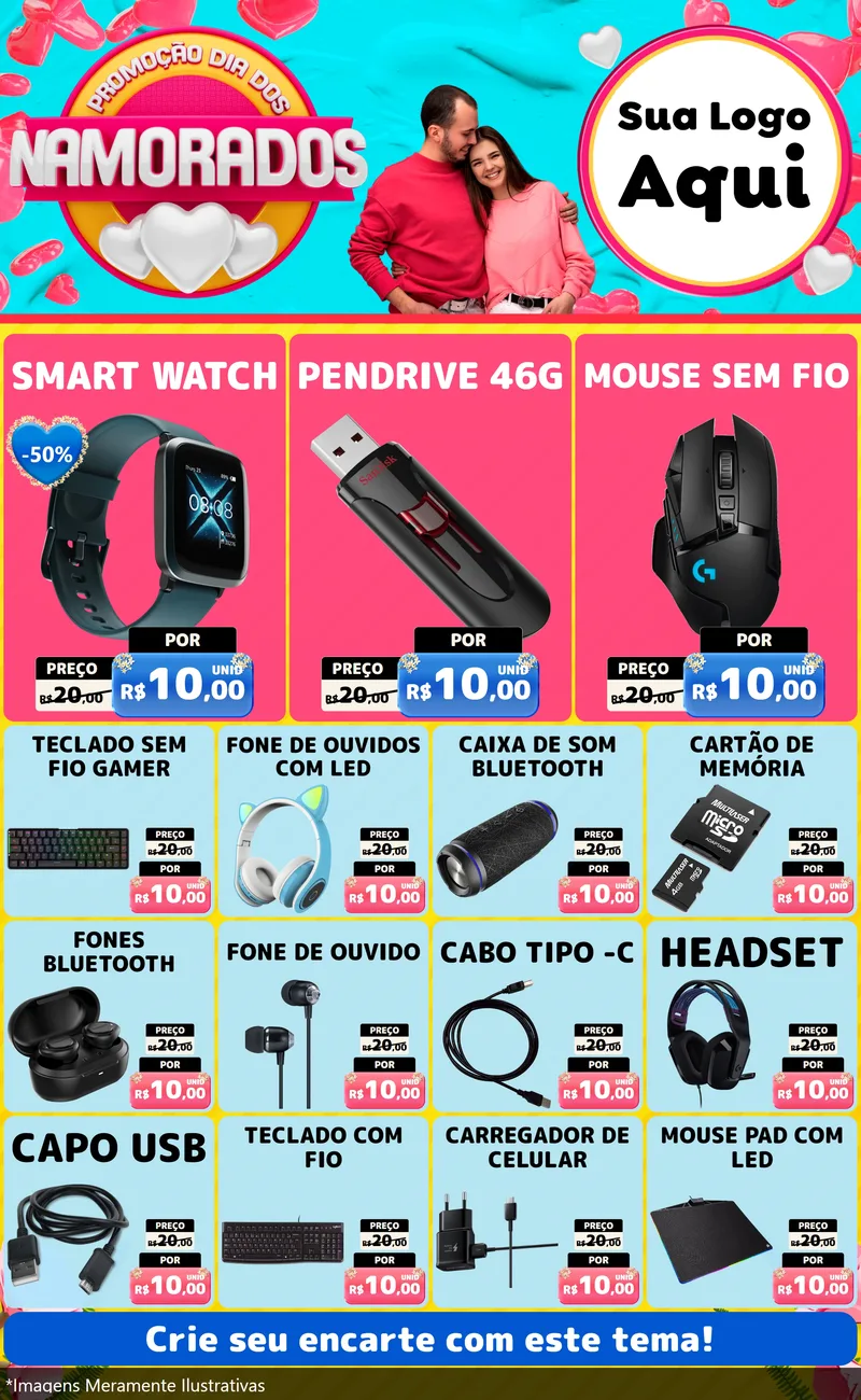 Modelo de Encarte para Encarte Grande com o tema Promoção Dia dos Namorados para Informática