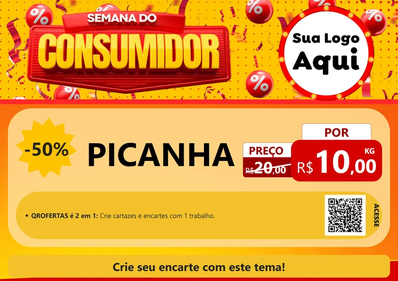 Modelo de Cartaz para Cartaz A4 Horizontal com o tema Semana do Consumidor para Açougue