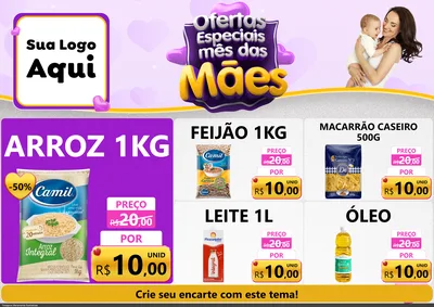 Modelo de Encarte para Encarte A4 Horizontal com o tema Ofertas Especiais - Mês das Mães para Supermercado