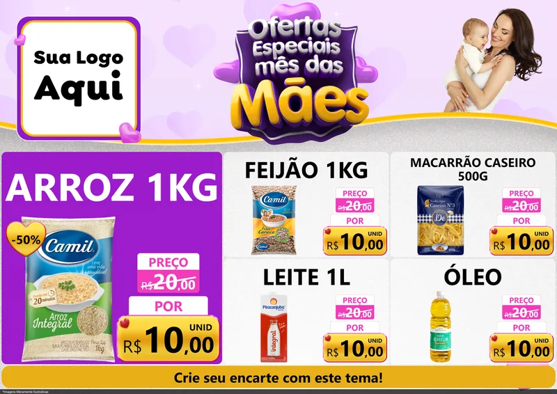 Modelo de Encarte para Encarte A4 Horizontal com o tema Ofertas Especiais - Mês das Mães para Supermercado