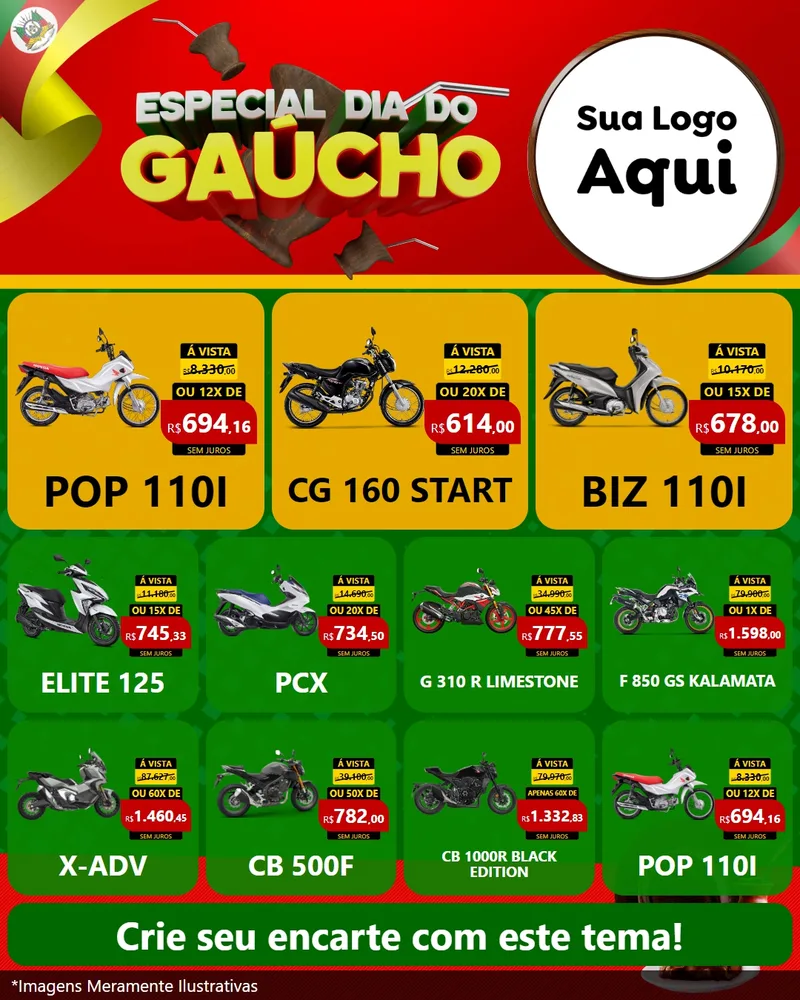 Modelo de Rede Social para Feed Instagram com o tema Especial Dia do Gaúcho para Concessionaria de Motos
