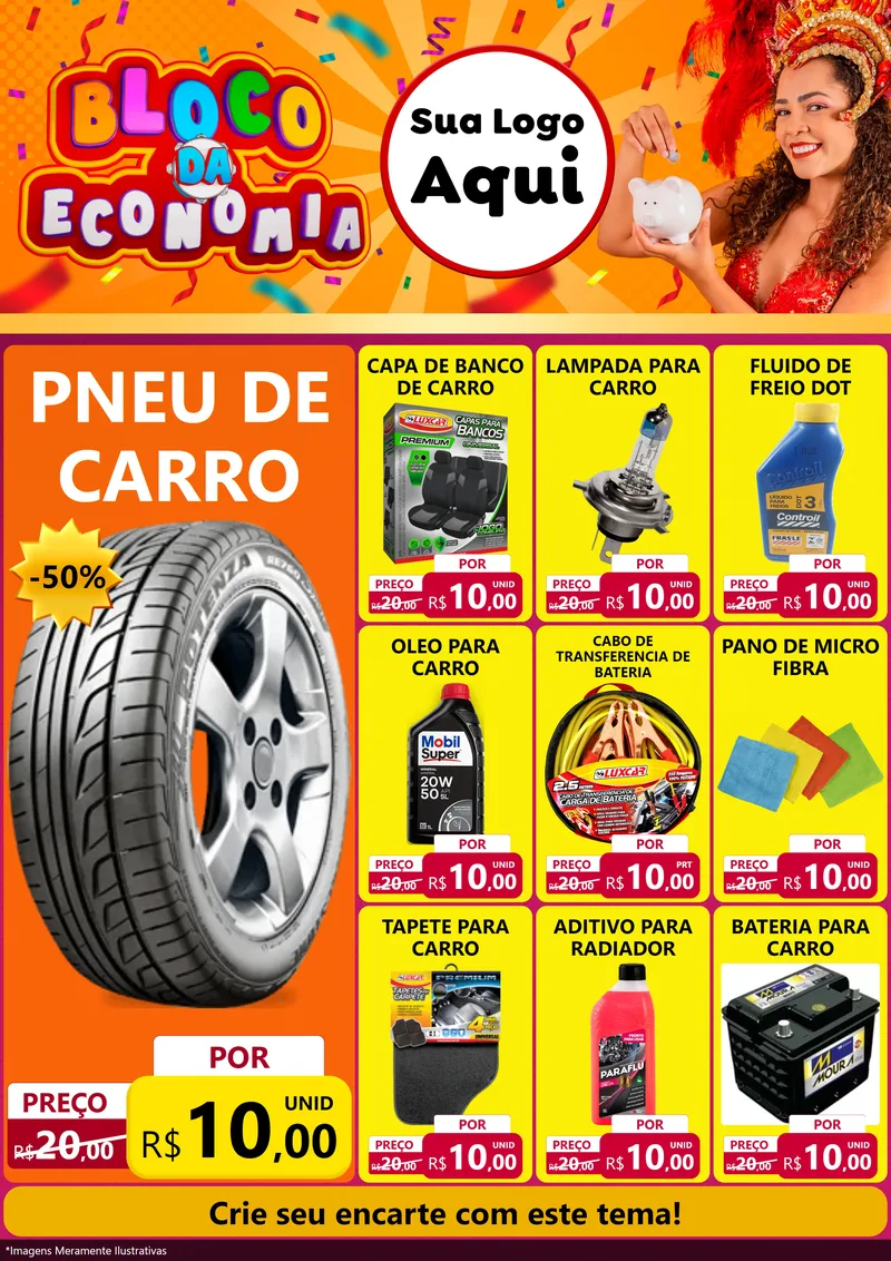 Modelo de Encarte para Encarte A4 Vertical com o tema Bloco da Economia para Auto peças