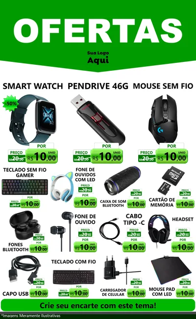 Modelo de Encarte para Encarte Grande com o tema Ofertas Verde Cartaz para Informática