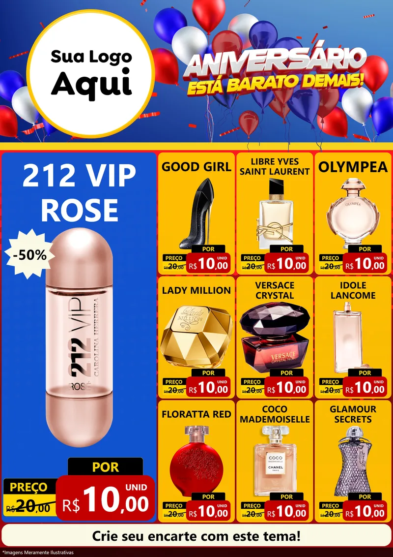 Modelo de Encarte para Encarte A4 Vertical com o tema Aniversário para Perfumes