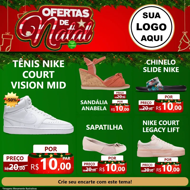 Modelo de Rede Social para Feed Facebook com o tema Ofertas de Natal para Calçados