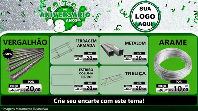 Modelo de TV para TV Horizontal com o tema Promoção de Aniversário - 8 Anos para Ferragens