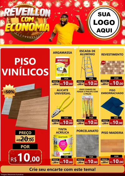 Modelo de Encarte para Encarte A4 Vertical com o tema Réveillon com Economia para Material para Construção