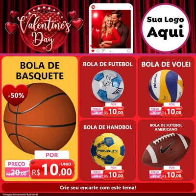 Modelo de Rede Social para Feed Facebook com o tema Valentine's Day para Artigos Esportivos