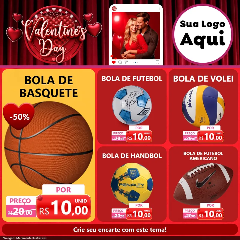 Modelo de Rede Social para Feed Facebook com o tema Valentine's Day para Artigos Esportivos