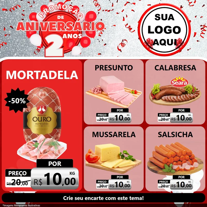 Modelo de Rede Social para Feed Facebook com o tema Promoção de Aniversário - 2 Anos para Frios e Laticínios