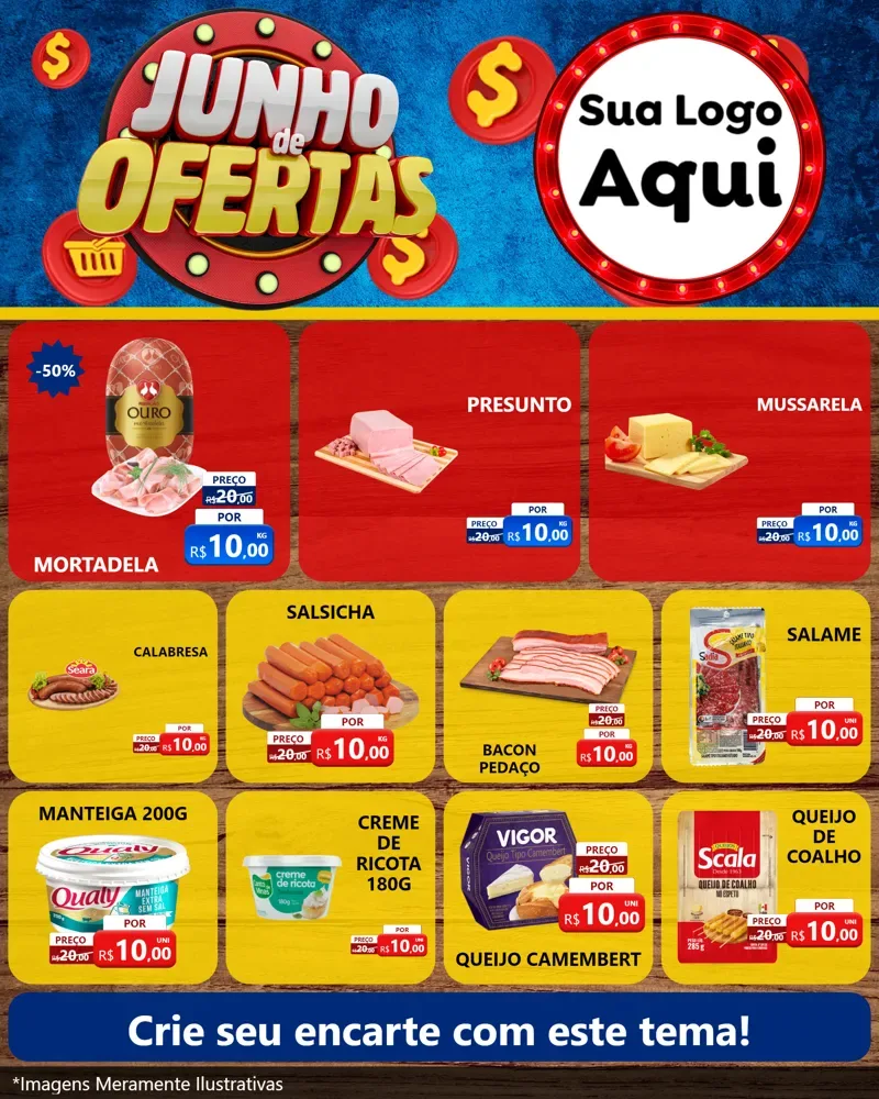 Modelo de Rede Social para Feed Instagram com o tema Junho de Ofertas para Frios e Laticínios