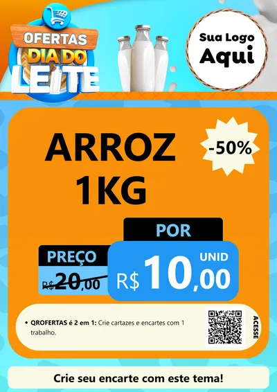 Modelo de Cartaz para Cartaz A4 Vertical com o tema Ofertas Dia do Leite para Supermercado