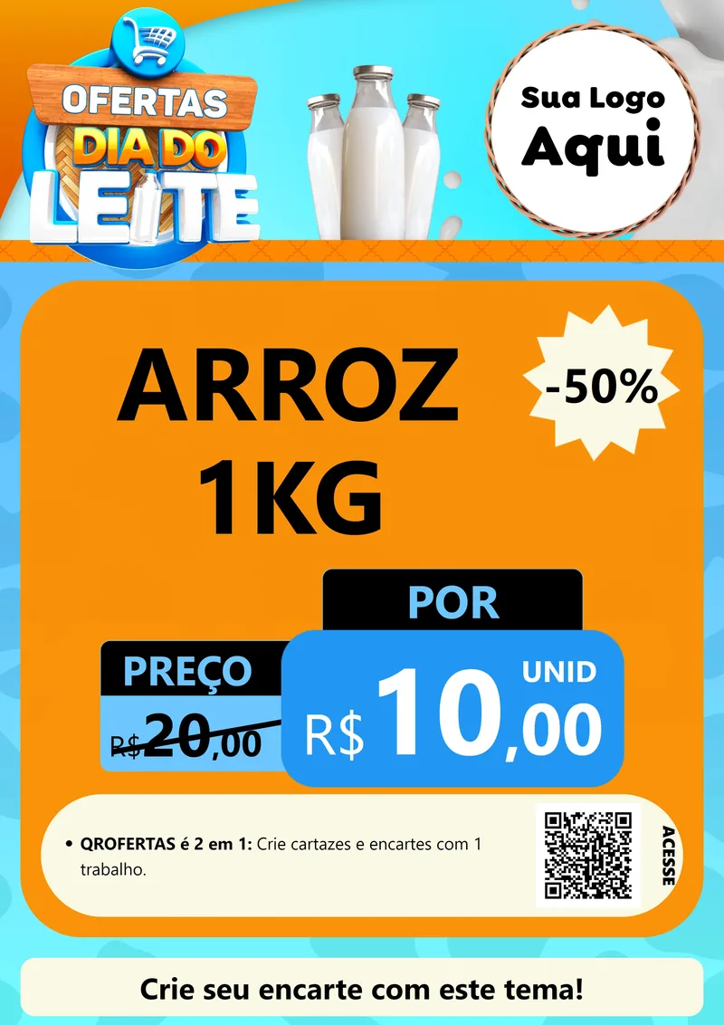 Modelo de Cartaz para Cartaz A4 Vertical com o tema Ofertas Dia do Leite para Supermercado