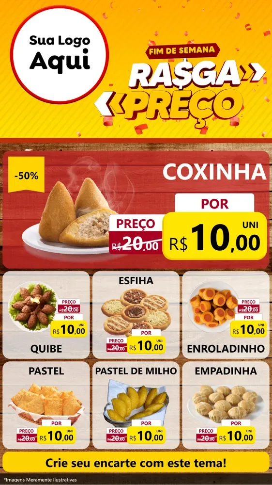 Modelo de Rede Social para Stories com o tema Fim de Semana Rasga Preços para Salgadaria