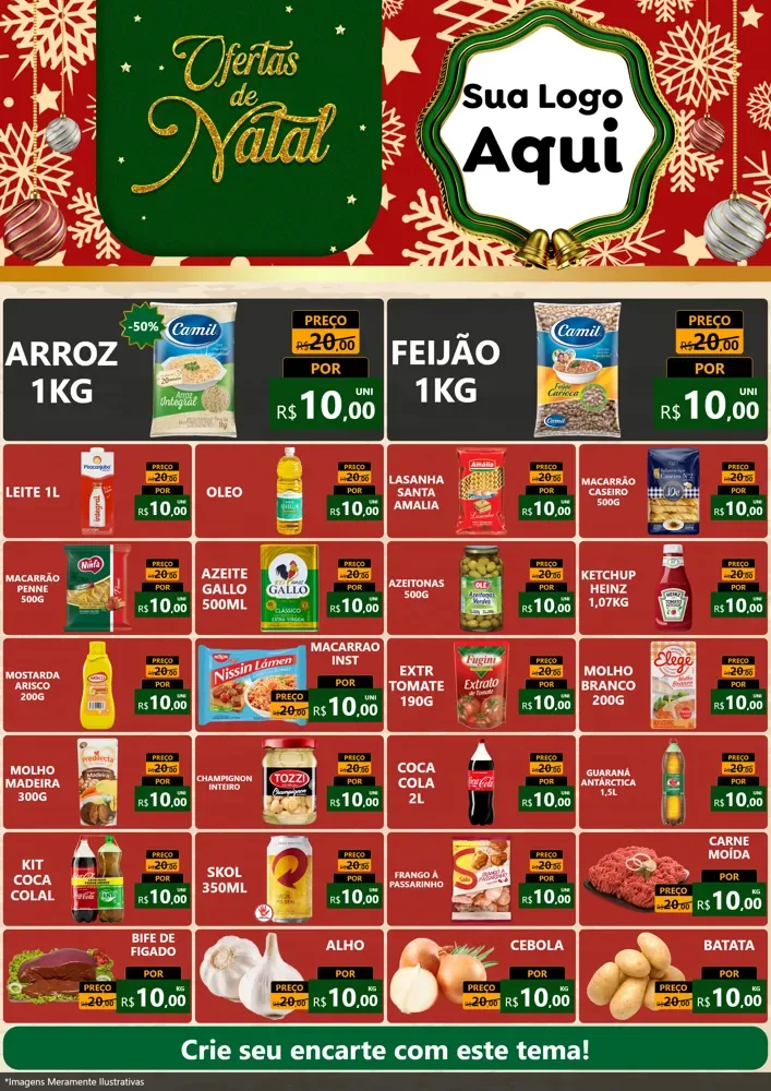 Modelo de Encarte para Encarte A4 Vertical com o tema Natal de Ofertas para Supermercado