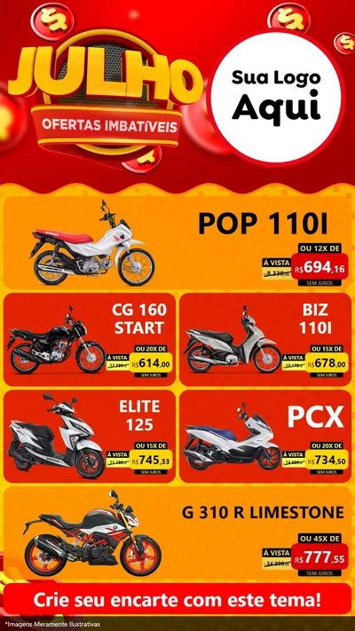 Modelo de TV para TV Vertical com o tema Julho Ofertas Imbatíveis para Concessionaria de Motos