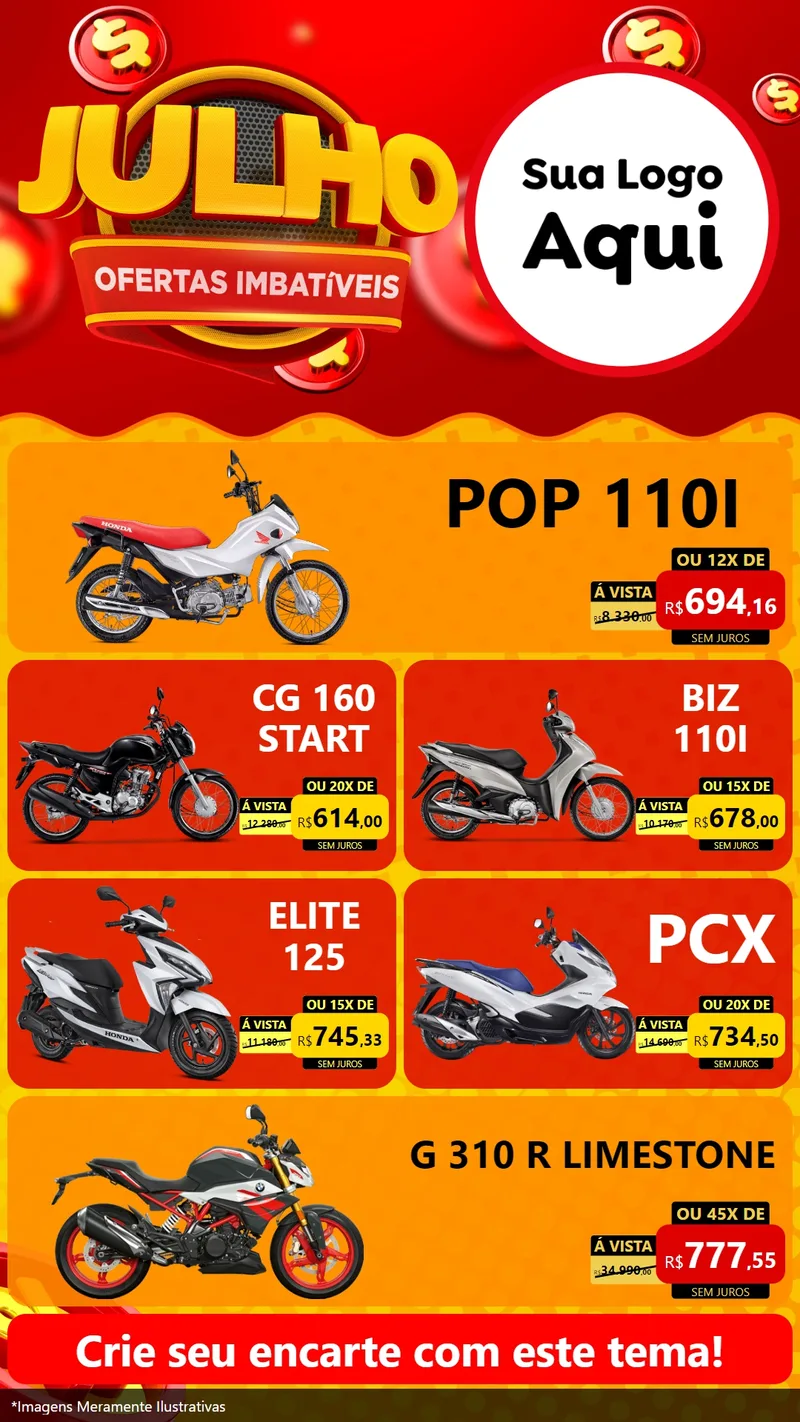 Modelo de TV para TV Vertical com o tema Julho Ofertas Imbatíveis para Concessionaria de Motos