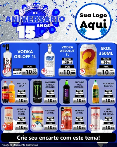 Modelo de Rede Social para Feed Instagram com o tema Promoção de Aniversário - 15 Anos para Distribuidora de bebidas