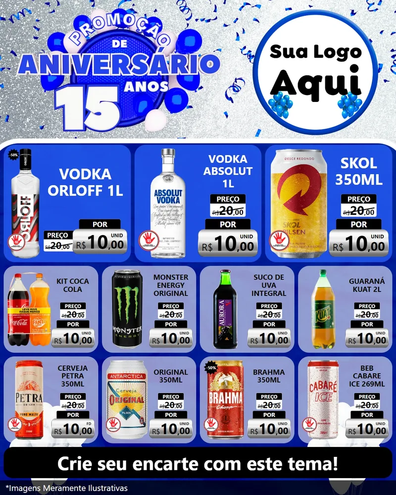 Modelo de Rede Social para Feed Instagram com o tema Promoção de Aniversário - 15 Anos para Distribuidora de bebidas