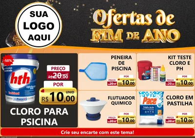 Modelo de Encarte para Encarte A4 Horizontal com o tema Ofertas de Fim de Ano para Produtos para Piscina