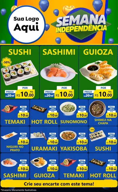 Modelo de Encarte para Encarte Grande com o tema Semana da Independência para Comida japonesa