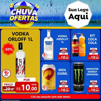 Modelo de Rede Social para Feed Facebook com o tema Chuva de Ofertas para Distribuidora de bebidas