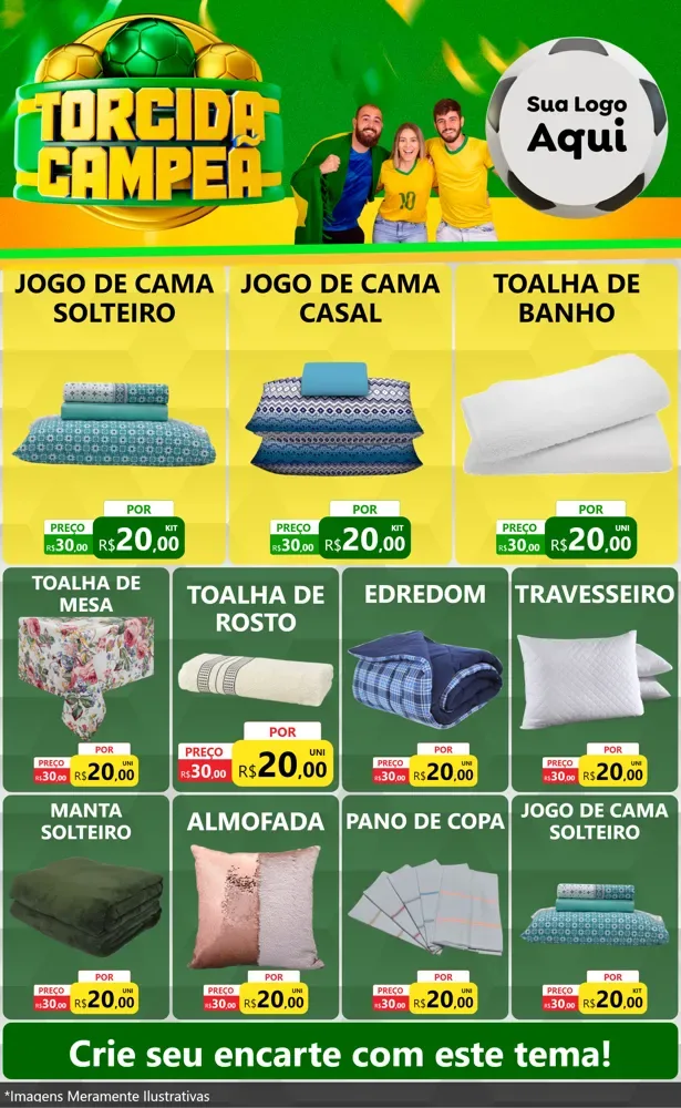Modelo de Encarte para Encarte Grande com o tema Torcida Campeã - Copa para Cama, Mesa e Banho