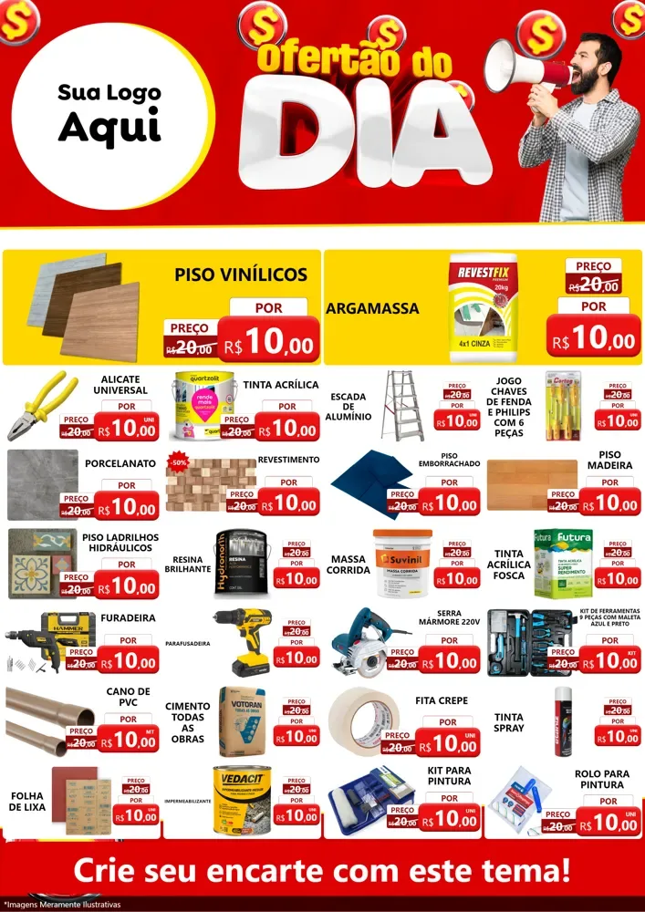 Modelo de Encarte para Encarte A4 Vertical com o tema Ofertão do dia para Material para Construção